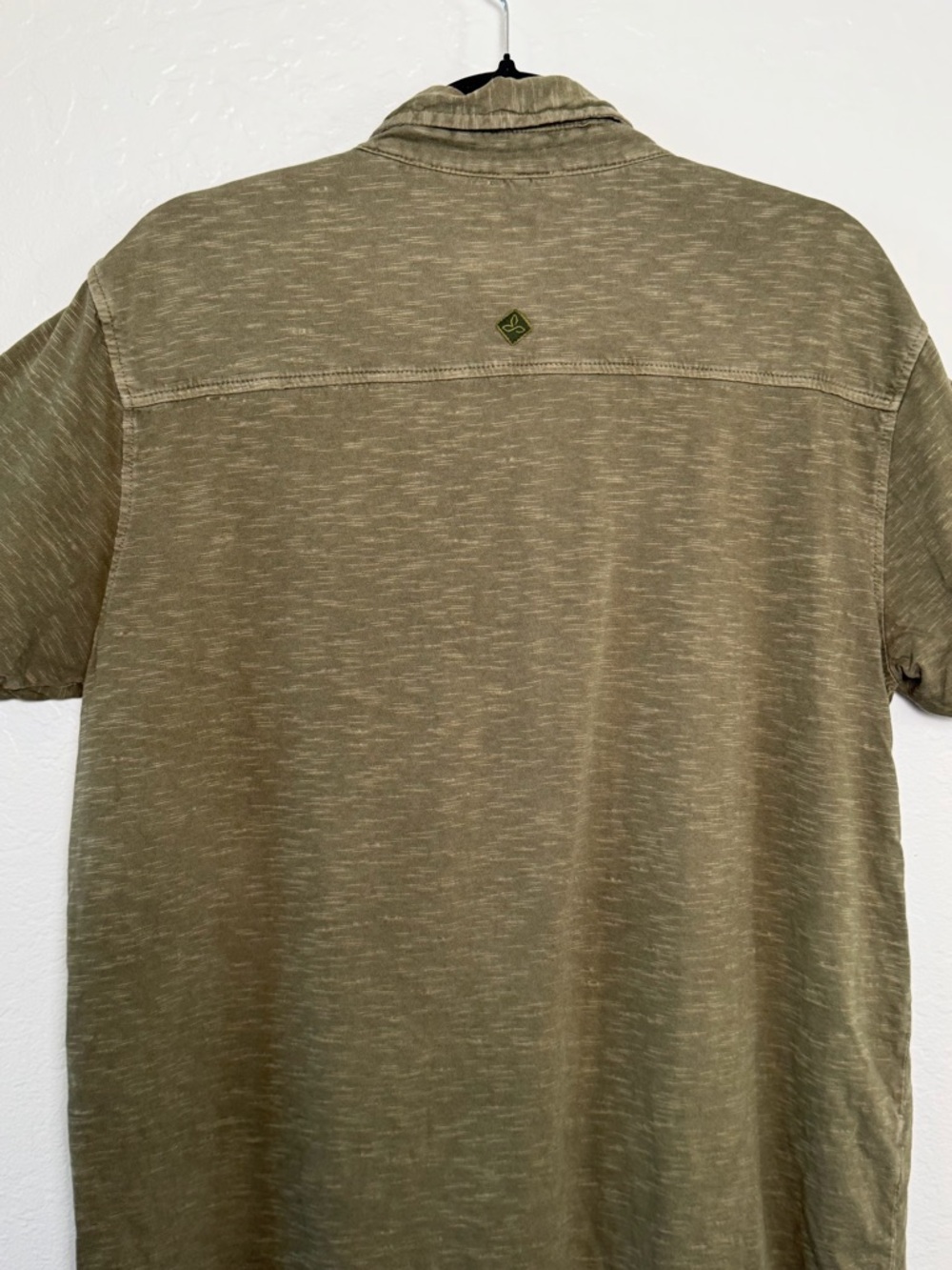 PrAna Olive Green Organic Cotton Short Sleeve Knit Button Down Men's Size M - Picture 9 of 13